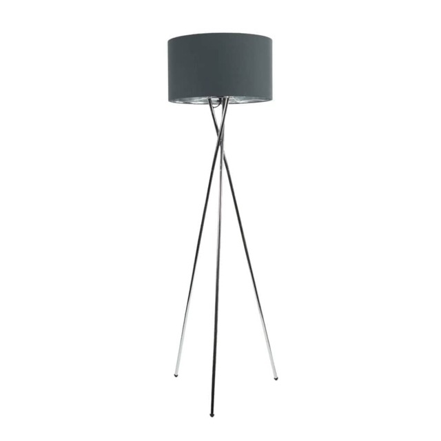 ValueLights Camden Chrome Tripod Floor Lamp Charcoal Chrome Shade and Bulb