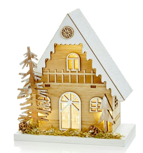 Premier Wooden Light Up Christmas House Scene LED