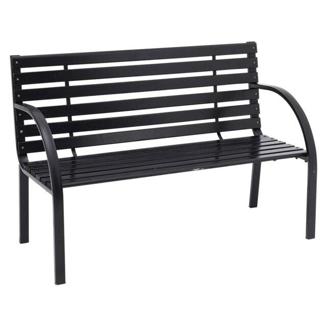 Living and Home Outdoor Garden Metal Wood Bench with Backrest - Black