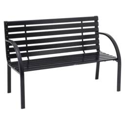 Living and Home Outdoor Garden Metal Wood Bench with Backrest - Black