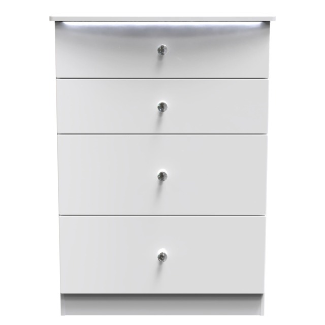 Broadway 4 Drawer Deep Chest of Drawers in White Gloss & White (Ready Assembled) White White Gloss & White