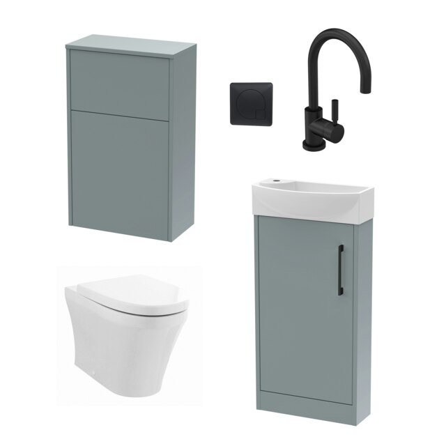Cloakroom Suite - Vanity Unit, Tap and Toilet - Grey/Black Grey