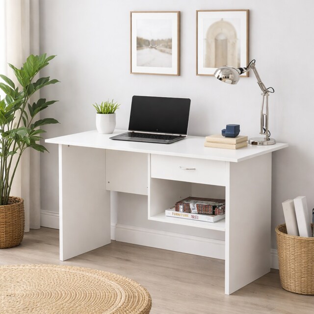 WEXFORD Compact Computer Desk with Drawer and Storage - White White