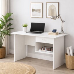WEXFORD Compact Computer Desk with Drawer and Storage - White White