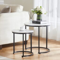 Vida Designs Brooklyn Round Nest of Tables 2 Piece Set Nesting Sofa Bedside Side Table, Marble