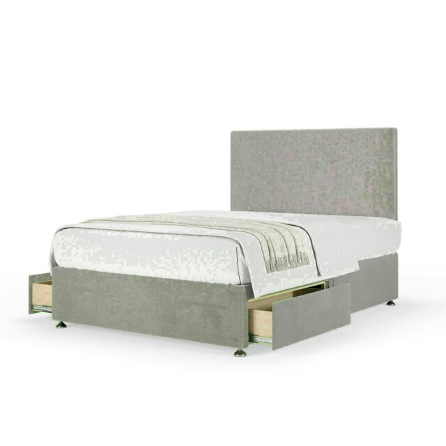 Seal Grey Naples Velvet 2 Drawer Divan Base and Valencia Headboard Super King