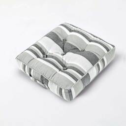 Homescapes Morocco Striped Cotton Floor Cushion Monochrome Grey Monochrome 40 x 40 cm