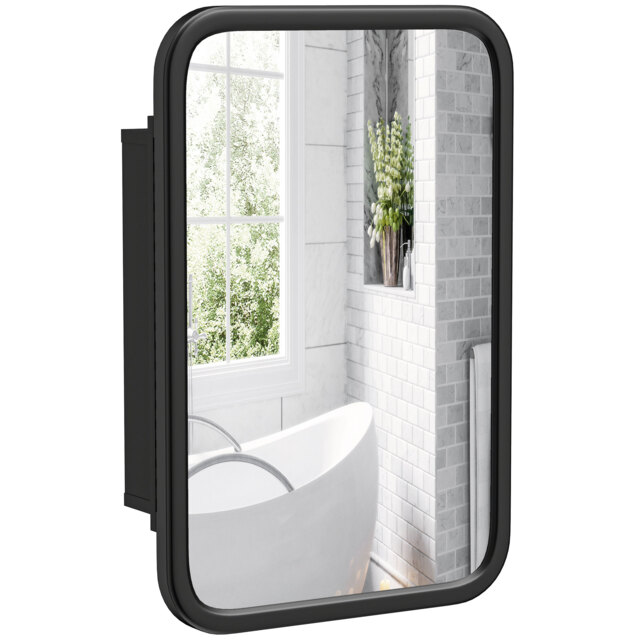HOMCOM Bathroom Wall Cabinet with Mirror Black Black Black 50 x 12 x 76 cm