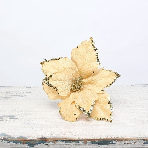 Gold Velvet Poinsettia with Glitter Detail Small Christmas Pick Decoration 30cm