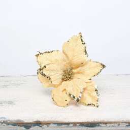 Gold Velvet Poinsettia with Glitter Detail Small Christmas Pick Decoration 30cm