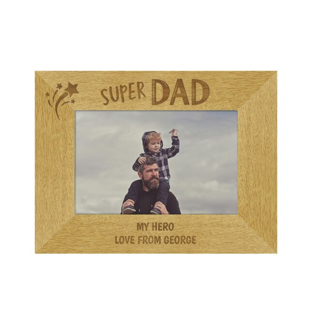 Personalised Super Dad 6x4 Landscape Wooden Photo Frame Brown One Size