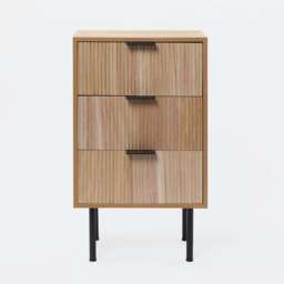 OHS 3 Drawer Modern Ribbed Office Side Bedroom Nightstand Bedside Table Brown Natural Wood