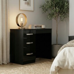 Vida Designs Hulio 3 Drawer Dressing Table High Gloss Vanity Makeup Desk, Black