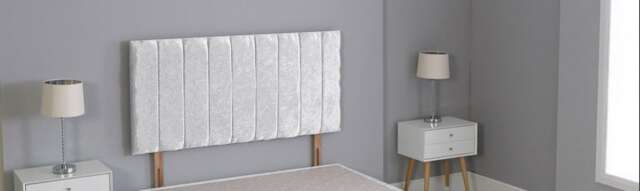 "White Crushed Velvet 9 Panel Headboard White 2FT6 Small Single 20""inch Headboard"