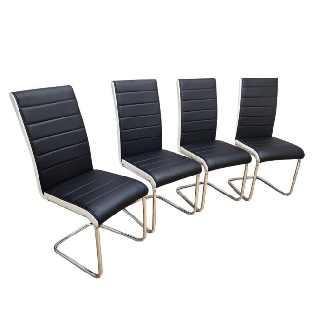 Dining Chairs High Back Set Of 4 Faux Leather Padded Marco Chrome Black White Kitchen Dining Room