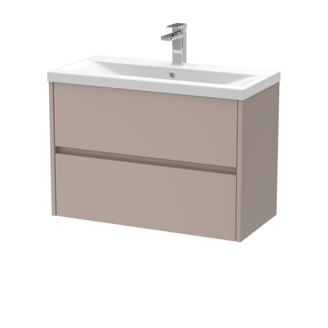 Balterley Chartley Contemporary Wall Hung 2 Drawer Vanity Basin Unit, Mid-Edge Basin, 800mm, Taupe