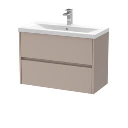 Balterley Chartley Contemporary Wall Hung 2 Drawer Vanity Basin Unit, Mid-Edge Basin, 800mm, Taupe
