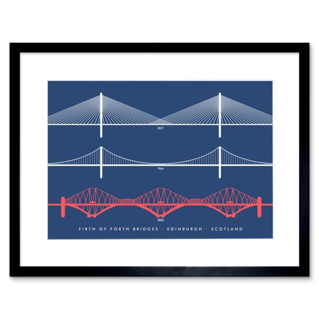 "Firth Forth Bridges Edinburgh Scotland Queensferry 9x7"" Black Framed Wall Art Print"