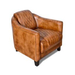 Real Genuine Leather Tub Aviator Wing Accent Arm Chair Brown Tan