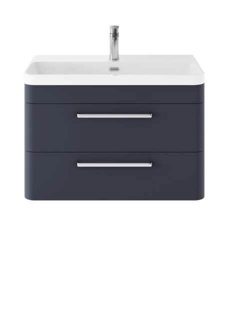 Balterley Wall Hung 2 Drawer Vanity Unit with Ceramic Basin Blue Indigo Blue 562 x 810 x 460mm