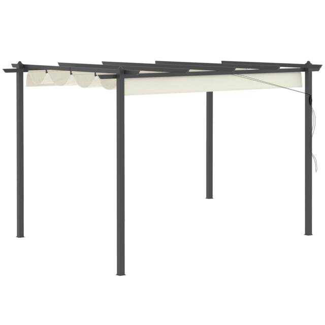 Outsunny 4 x 3m Aluminium Outdoor Pergola with Retractable Roof, Outdoor Gazebo Canopy Shelter with Grommet Holes for Patio, Garden, Lawn, Cream White