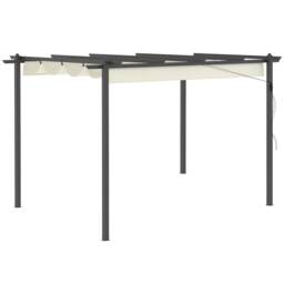 Outsunny 4 x 3m Aluminium Outdoor Pergola with Retractable Roof, Outdoor Gazebo Canopy Shelter with Grommet Holes for Patio, Garden, Lawn, Cream White