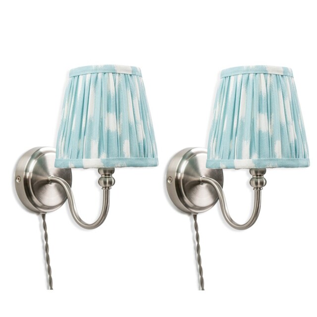 ValueLights Neely Plug Chrome Wall Light Blue Taper Shade and Bulb