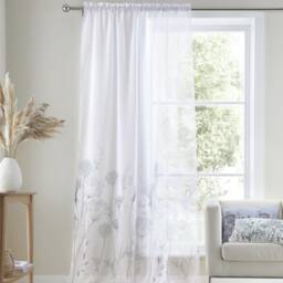Catherine Lansfield Meadowsweet Floral 55x48 Inch Tab Top Voile Curtain Panel White