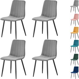 Set of 4 Chairs Milan Velvet Dining Chairs with Sturdy Metal Legs - Kitchen, Living Room & Reception Chairs with Backrest and Padded Seat Grey One Size