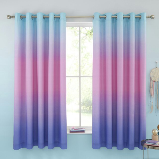 Catherine Lansfield Ombre Rainbow Clouds Eyelet Lined 66x72 Inch Curtains Pastel