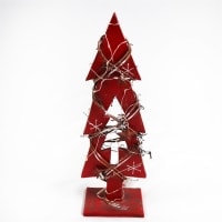 30cm Red Tree Wooden LED Tree Tabletop Centrepiece Christmas Holiday Home decoration with 20 Warm white LEDs Green Tree