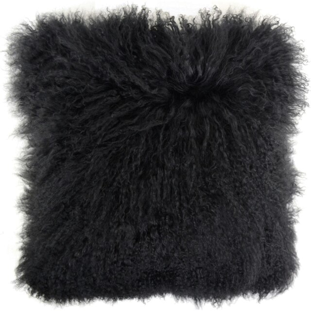 SNUGRUGS Mongolian Sheepskin Cushion - Large Square - 60cm x 60cm Black 60 x 60cm