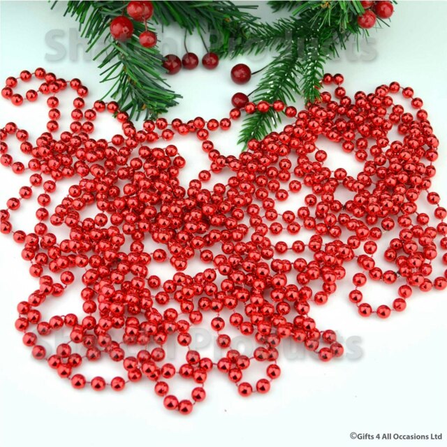 Metallic 24ft Red Hanging Bead Garland Christmas Tree Xmas Home Room Decor Party Tinsel String Chain