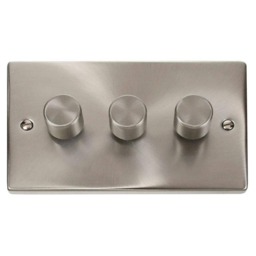 SE HOME Satin Brushed Chrome 3 Gang 2 Way LED 100W Trailing Edge Dimmer Light Switch Chrome Satin Chrome