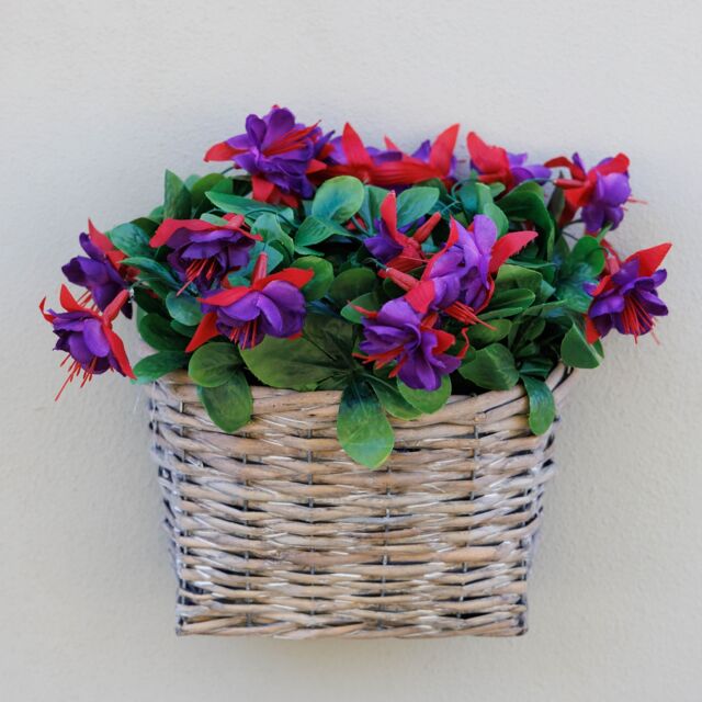 Artificial Fuchsia Wall Floral Arrangement in Wicker Basket 38cm Grey Grey 1