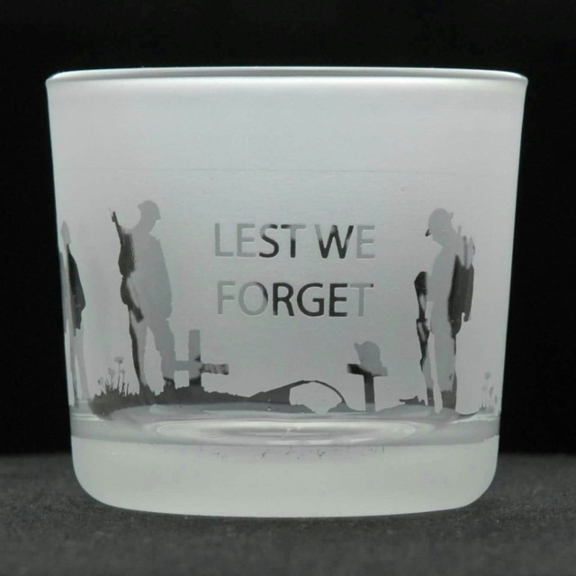 Animo Glass Engraved Votive Tealight Holder Lest We Forget