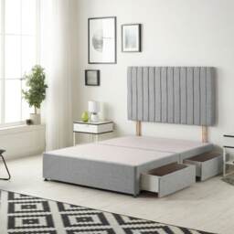 Texas Divan Bed Base with 2 Drawers & 30 Inch Headboard Linen Fabric Silver Silver