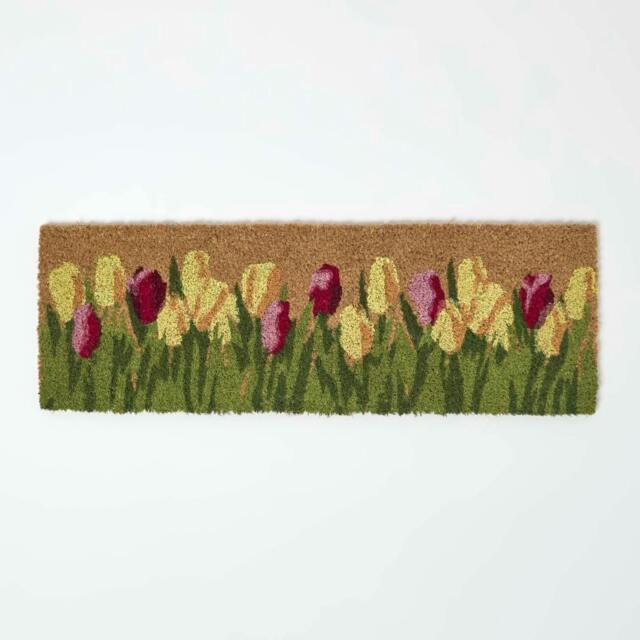 Homescapes Coir Doormat with Tulips - 25 x 75 cm