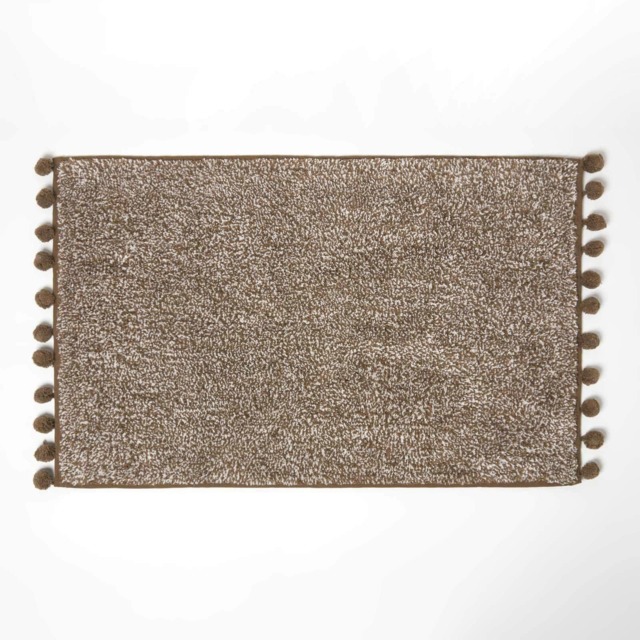 Homescapes Tufted Chocolate Brown Cotton Bath Mat with Pom Pom Edges - 50 x 80 cm Brown