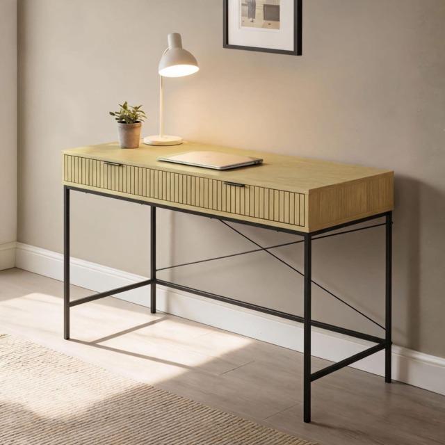 Wisbech 2 Drawer Desk Compact Computer Workstation Home Office Table Steel Legs