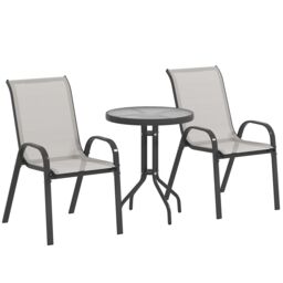 Outsunny Garden Bistro Set, Small Garden Set w/ Stackable Chairs, Light Grey Grey Light Grey Table: 60 x 71 cm, Chair: 54 x 71 x 93 cm