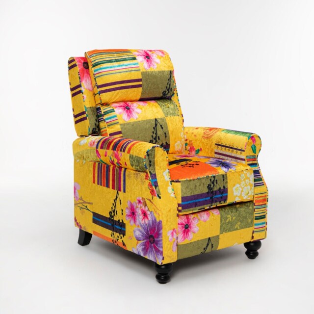 Fabric Gold Patchwork Mary Manual Recliner Chair