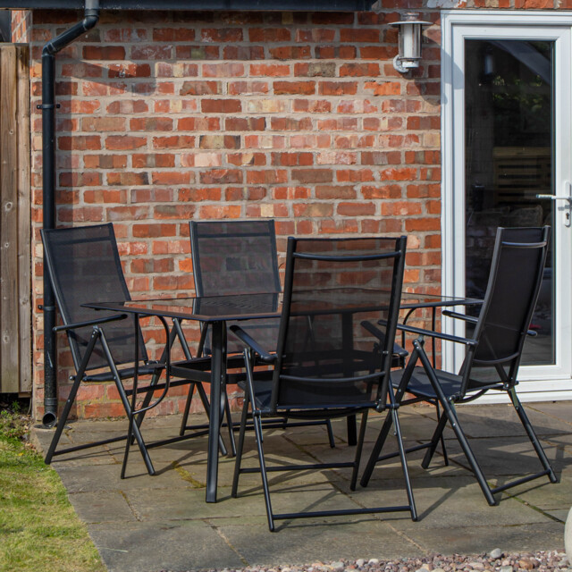 Outdoor 4 Person Rectangular Glass Top Garden Patio Dining Table Chairs Set