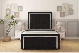 "Sloomy Sofia Chrome Black Plush Bed Frame With 50"" Upholstered Headboard 3' Single"