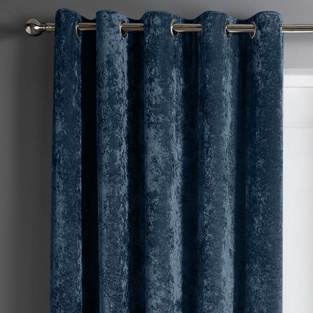 Intimates Crushed Velvet Ready Made Eyelet Curtains - 117cm x 137cm Blue Navy