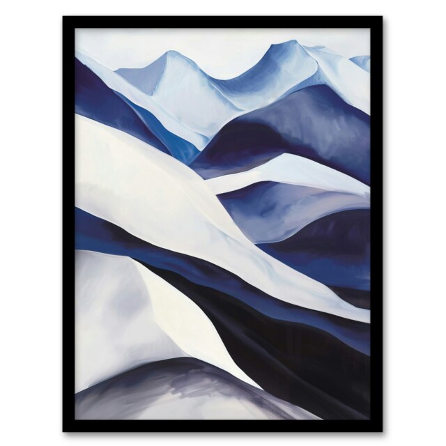 Snowy Mountains Simple Calm Landscape Living Room Black Framed Wall Art Print A4