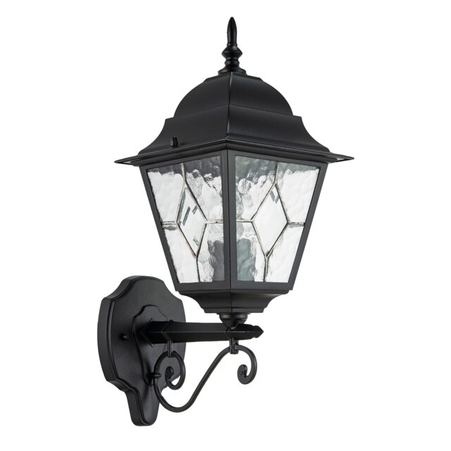 Traditional Matte Black Cast Aluminium Outdoor Wall Light With Cathedral Glass Black Black 1