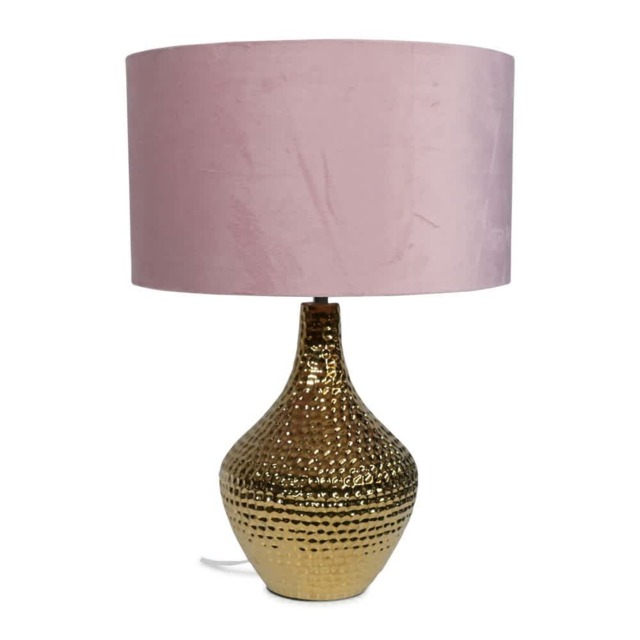 ValueLights Bailey Gold Table Lamp Blush Pink Velvet Shade