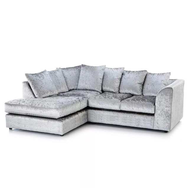 CHICAGO LEFT HAND FACING CRUSHED VELVET CORNER SOFA IN SILVER