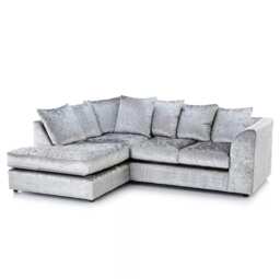 CHICAGO LEFT HAND FACING CRUSHED VELVET CORNER SOFA IN SILVER
